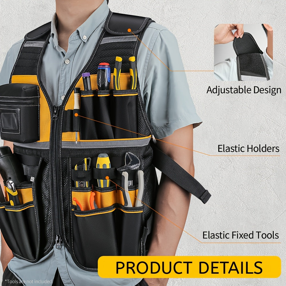 Gilet de travail réfléchissant haute visibilité - Durable avec poches à outils pour électriciens - Assure une sécurité optimale sur le chantier