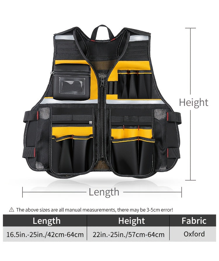 Gilet de travail réfléchissant haute visibilité - Durable avec poches à outils pour électriciens - Assure une sécurité optimale sur le chantier