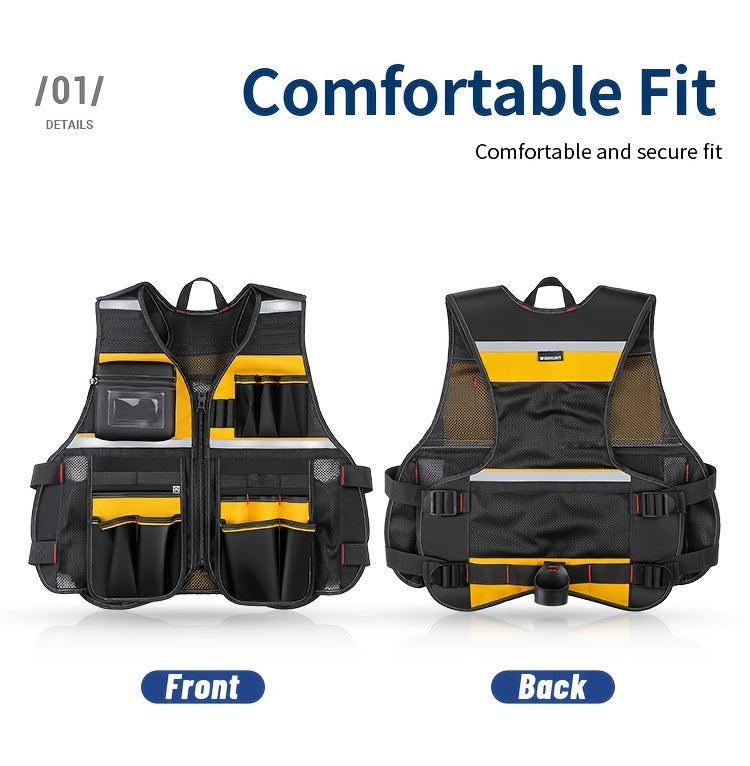 Gilet de travail réfléchissant haute visibilité - Durable avec poches à outils pour électriciens - Assure une sécurité optimale sur le chantier