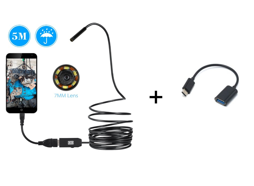 OWSOO 6 LED 7MM USB Endoscope Caméra 5M Étanche USB Fil Serpent Tube Inspection Endoscope Pour OTG Compatible Téléphones Android