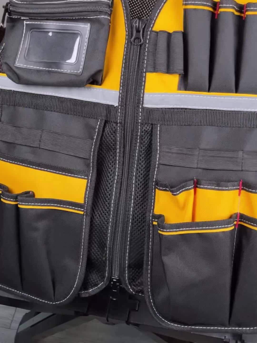 Gilet de travail réfléchissant haute visibilité - Durable avec poches à outils pour électriciens - Assure une sécurité optimale sur le chantier