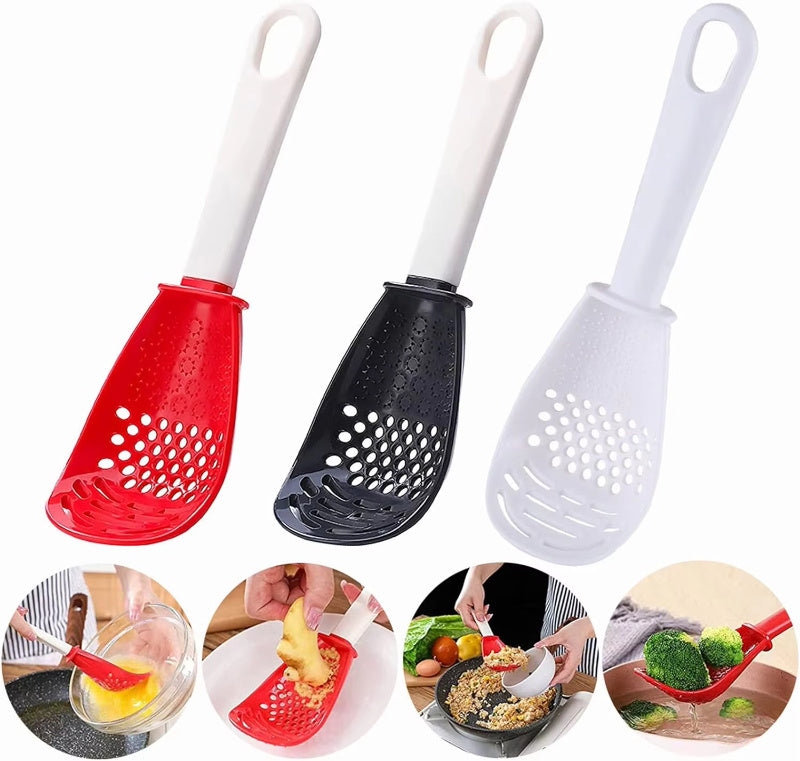 Cuillère à fente multifonctionnelle pour broyer et cuisiner, pour écraser les aliments auxiliaires, le gingembre, l'ail, les pommes de terre, les sautés, les spatules, les ustensiles de cuisine