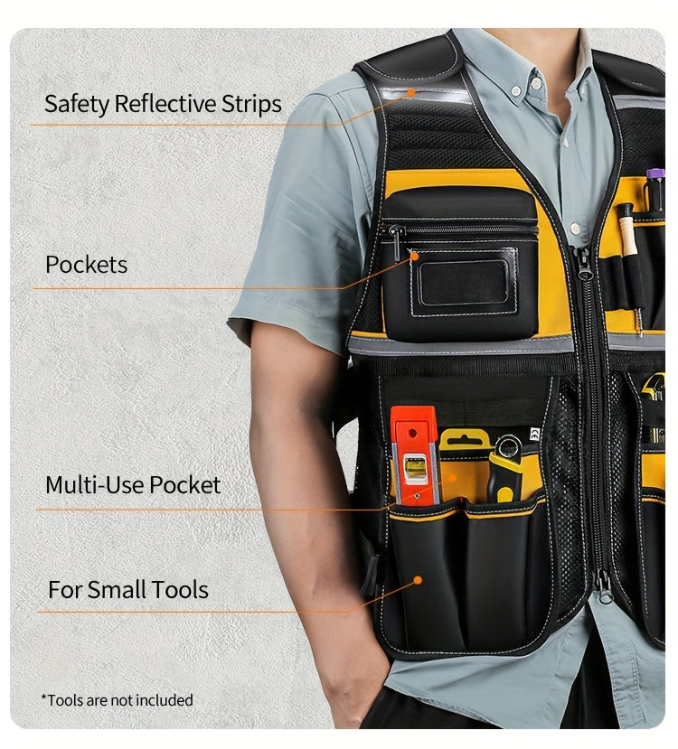 Gilet de travail réfléchissant haute visibilité - Durable avec poches à outils pour électriciens - Assure une sécurité optimale sur le chantier