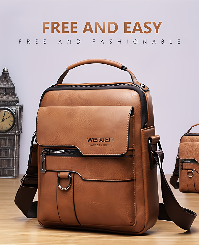 Men'S Vintage Crossbody Bag - Adjustable Strap, Multiple Compartments, Business Casual Shoulder Bag with "WEIXIER SINCE 2008" Branding, Black & Brown Options, Casual Crossbody | Vintage Crossbody | Adjustable Strap Bag
