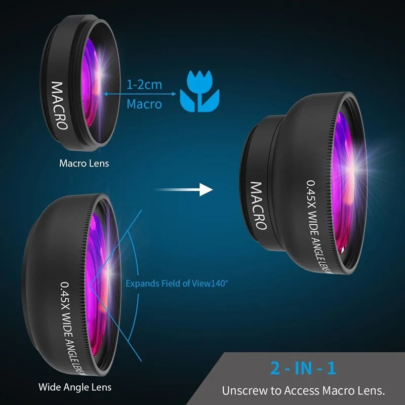 Tongdaytech Mobile Phone Lens 0.45x Super Wide Angle 12.5x Macro HD Camera Lens For iPhone 12 11 8 7 6 XS Huawei Xiaomi Samsung