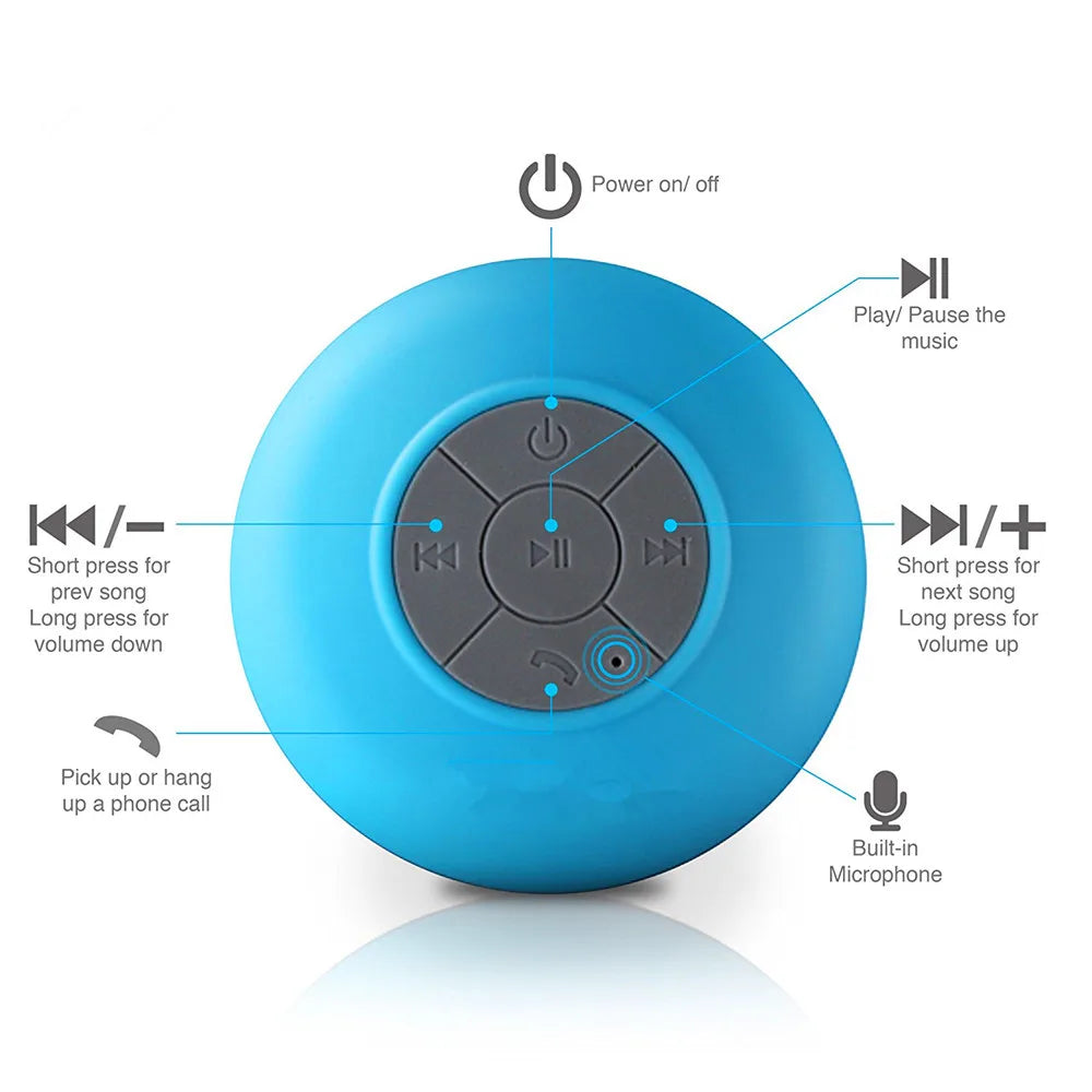 Mini enceinte Bluetooth pour douche, caisson de basses, étanche, mains libres, avec micro à ventouse, pour salle de bain, piscine, plage, voiture, téléphone