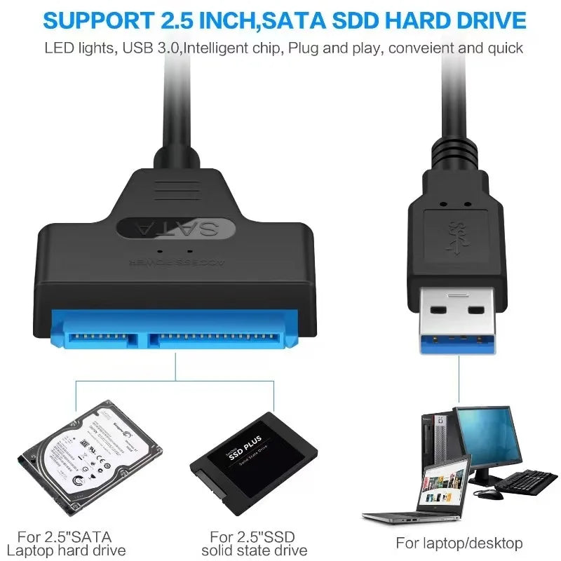 Sata To USB 3.0 Adapter Cable USB To SATA 3 Cable Support 22 Pin 2.5 Lnche External HDD SSD Hard Disk Computer Connector Fit