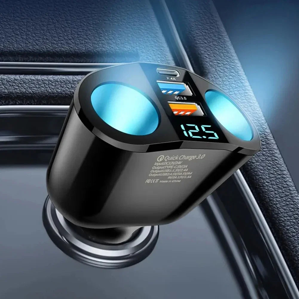 Car Cigarette Lighter Socket Splitter PD QC3.0 12V-24V 2 USB Charger C Ports 2.4A Fast Charging Car Charger for Mobile Phone DVR