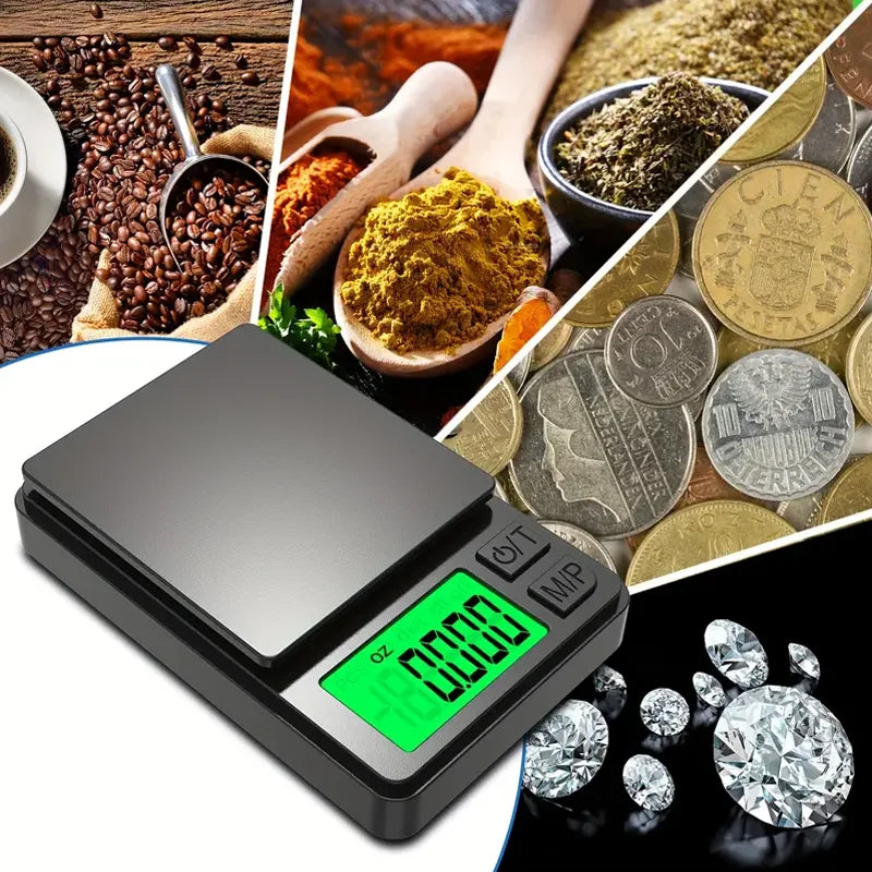 Balance de poche de précision 1000 g x 0,1 g - Balance numérique pour grammes, aliments, bijoux, onces/céréales avec écran LCD rétroéclairé - Mini balance de voyage