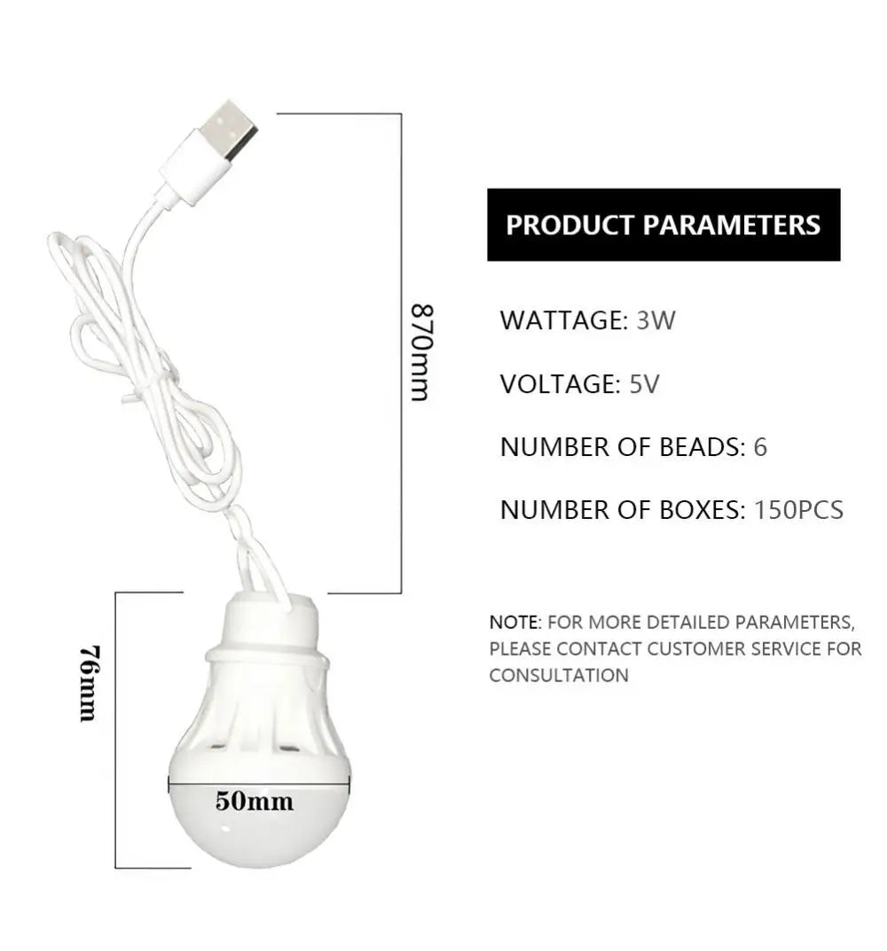 USB LED Light Bulb Portable Camping Light Mini Light Bulb 5V Power Book Light Student Study Table Lamp Outdoor Fishing Lighting