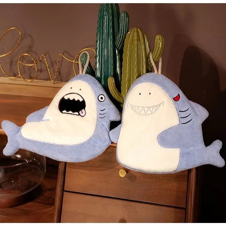 Hand Towel Cute Animal Cartoon Shark Household Cleaning Rag Hanging Absorbent Coral Fleece Kitchen Hand Cleaning Fear