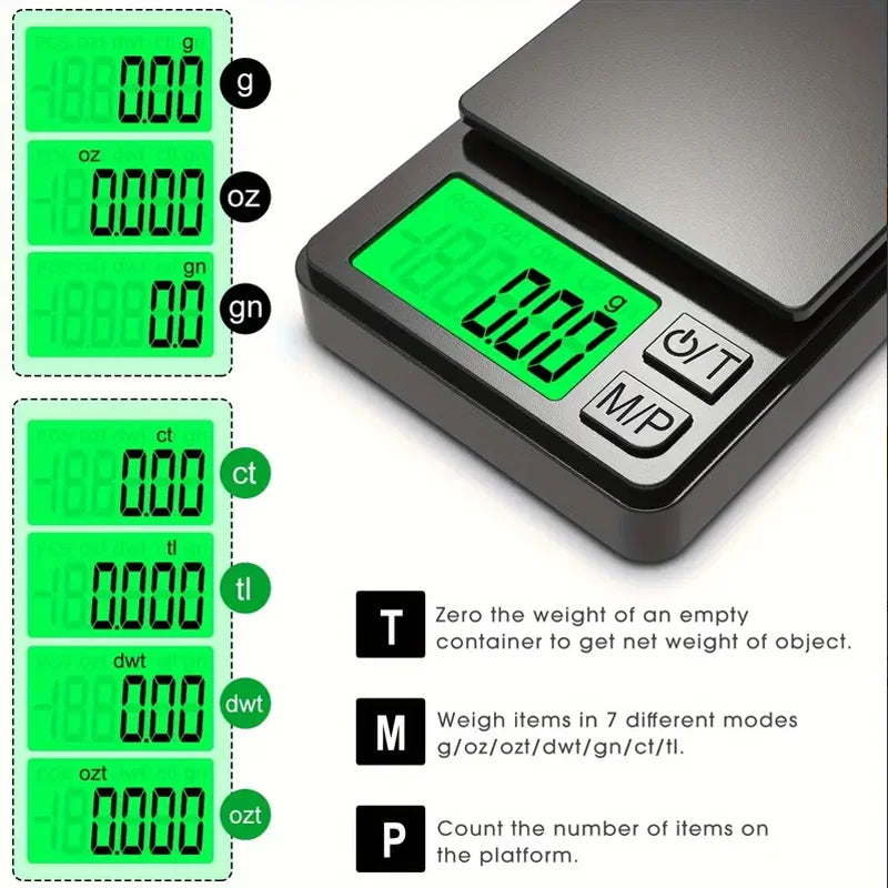 Balance de poche de précision 1000 g x 0,1 g - Balance numérique pour grammes, aliments, bijoux, onces/céréales avec écran LCD rétroéclairé - Mini balance de voyage