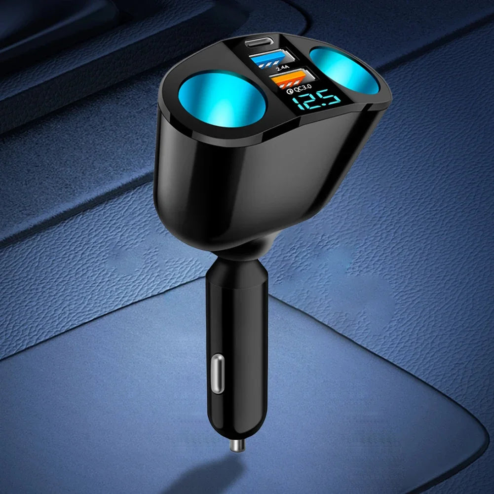 Car Cigarette Lighter Socket Splitter PD QC3.0 12V-24V 2 USB Charger C Ports 2.4A Fast Charging Car Charger for Mobile Phone DVR