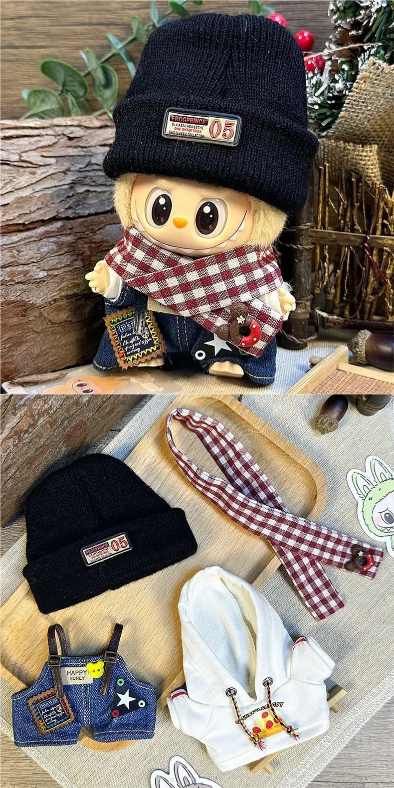 * Labubu Second-Generation Cool Hoodie Outfit With Hat Character Doll Pendant Fashionable Clothing Accessories For Toys