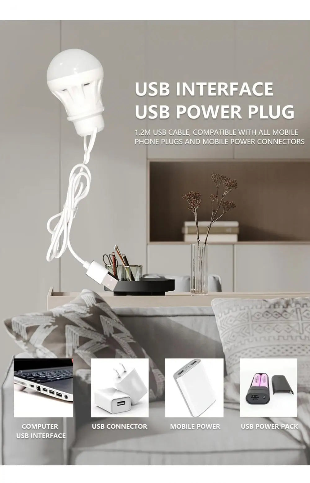 USB LED Light Bulb Portable Camping Light Mini Light Bulb 5V Power Book Light Student Study Table Lamp Outdoor Fishing Lighting
