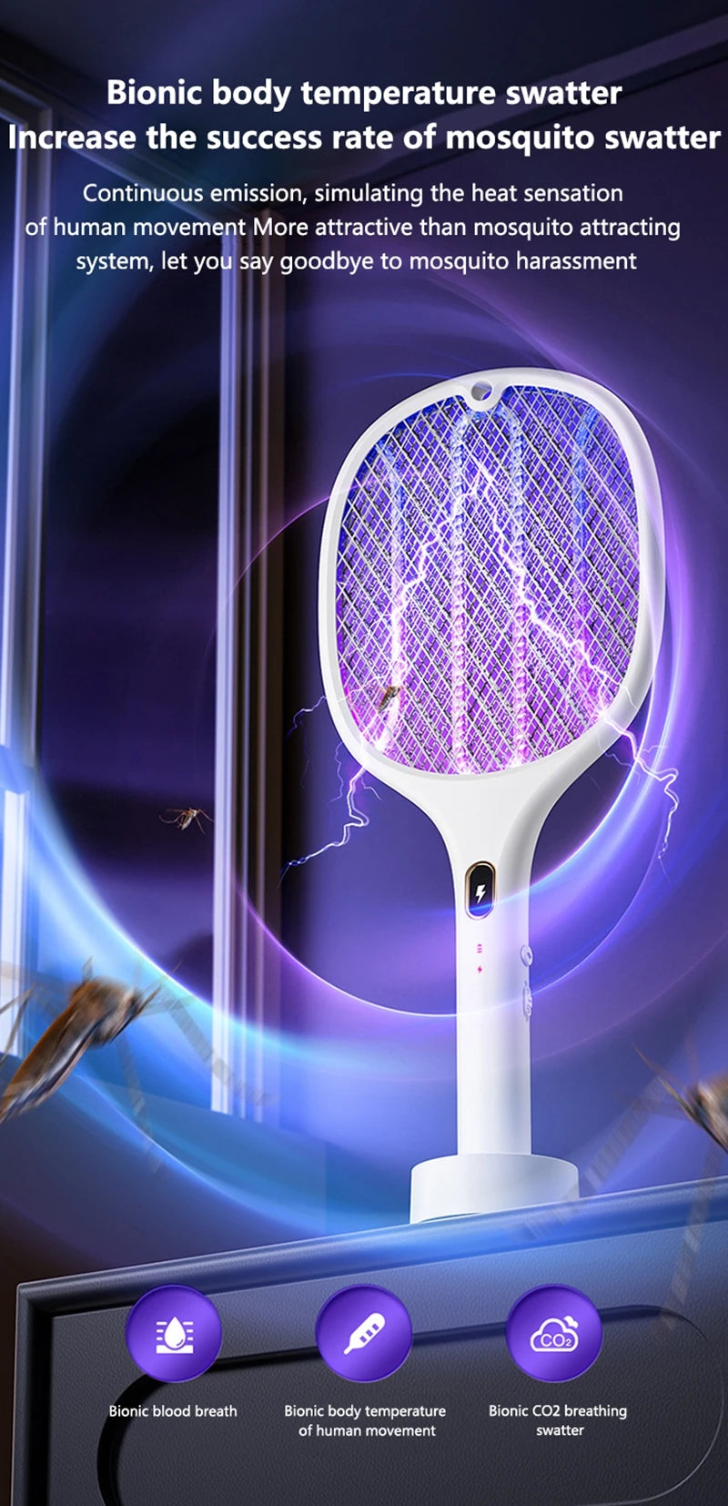 Xiaomi Purple Light Mosquito Swatter 3in1 Automatic Mosquito Trap 3000V Type-C Charging Household Electric Shock Mosquito Slayer