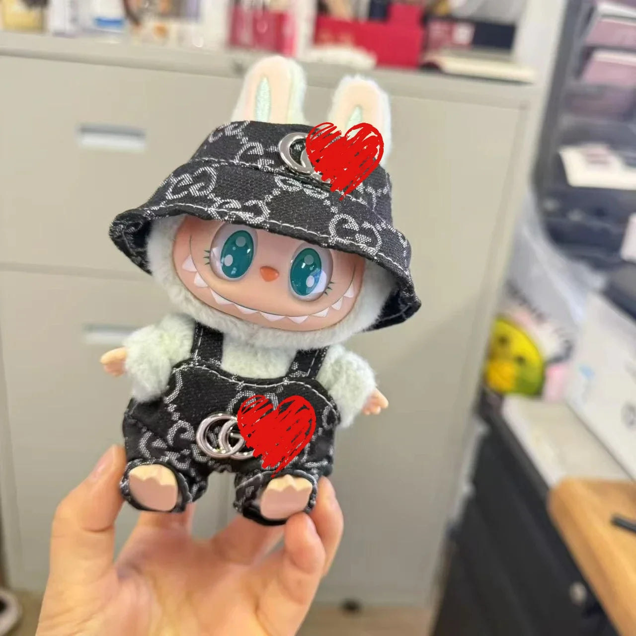 * Labubu V3 Ubranka dla Lalki DIY Akcesoria do Makaroników Siedzącego na Impr Rybacki Ogrodniczki i Spodnie Garnitur Lalka Labbubu