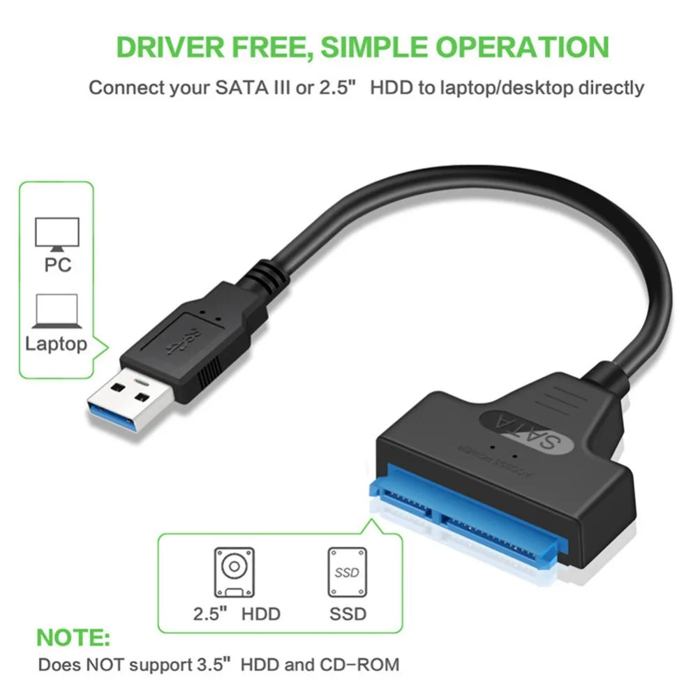 Sata To USB 3.0 Adapter Cable USB To SATA 3 Cable Support 22 Pin 2.5 Lnche External HDD SSD Hard Disk Computer Connector Fit