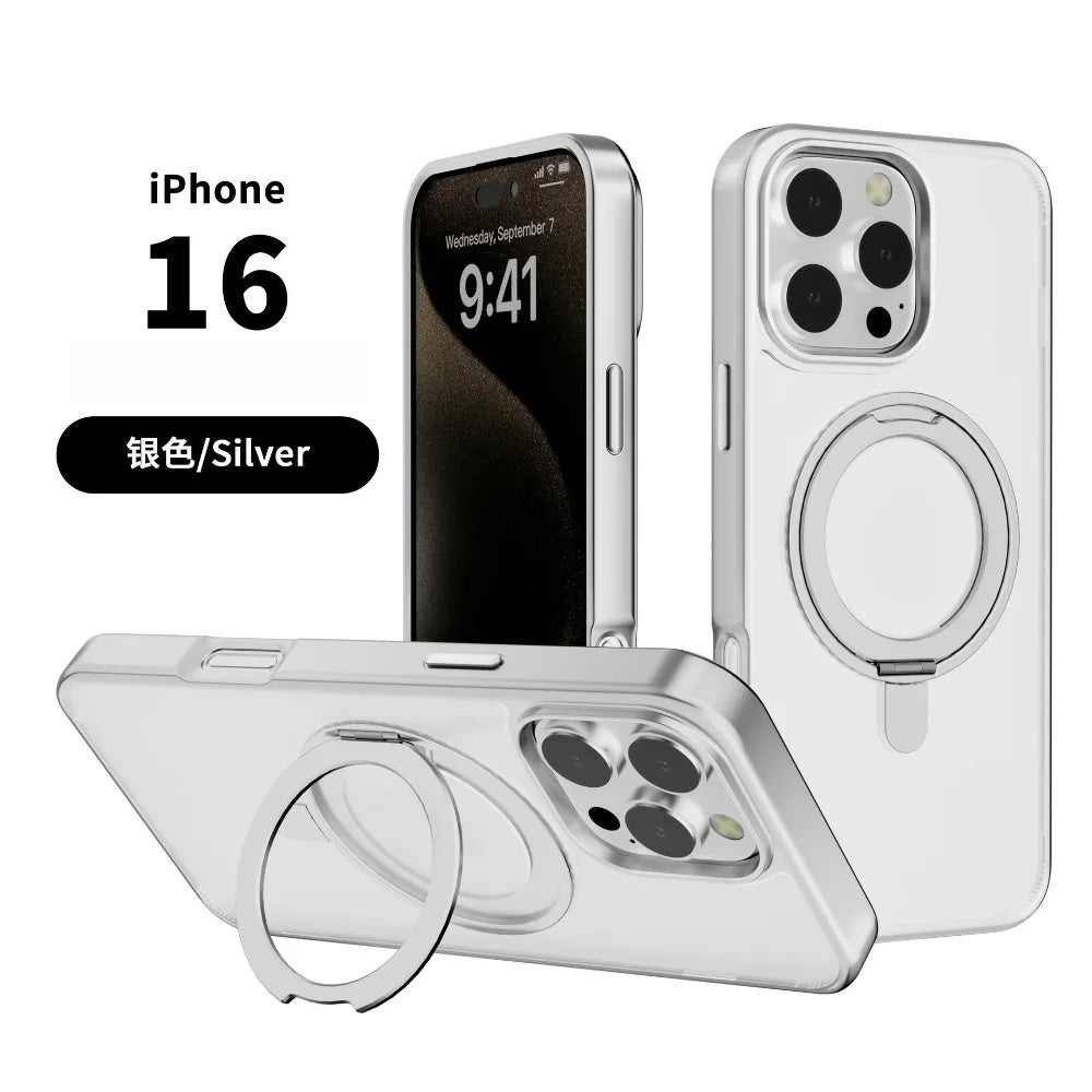 For IPhone 16 15 14 13 Pro Max Plus 360° Rotating Magnetic Stand Phone Case Anti-Drop Magnetic Shell 15-Pin Phone Case