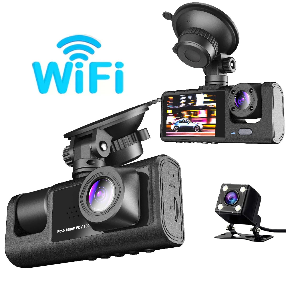 WIFI 3 Channel Car DVR HD 1080P 3-Lens Inside Vehicle Dash CamThree Way Camera DVRs Recorder Video Registrator Dashcam Camcorder