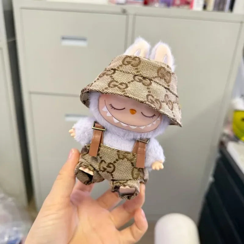 * Labubu V3 Ubranka dla Lalki DIY Akcesoria do Makaroników Siedzącego na Impr Rybacki Ogrodniczki i Spodnie Garnitur Lalka Labbubu