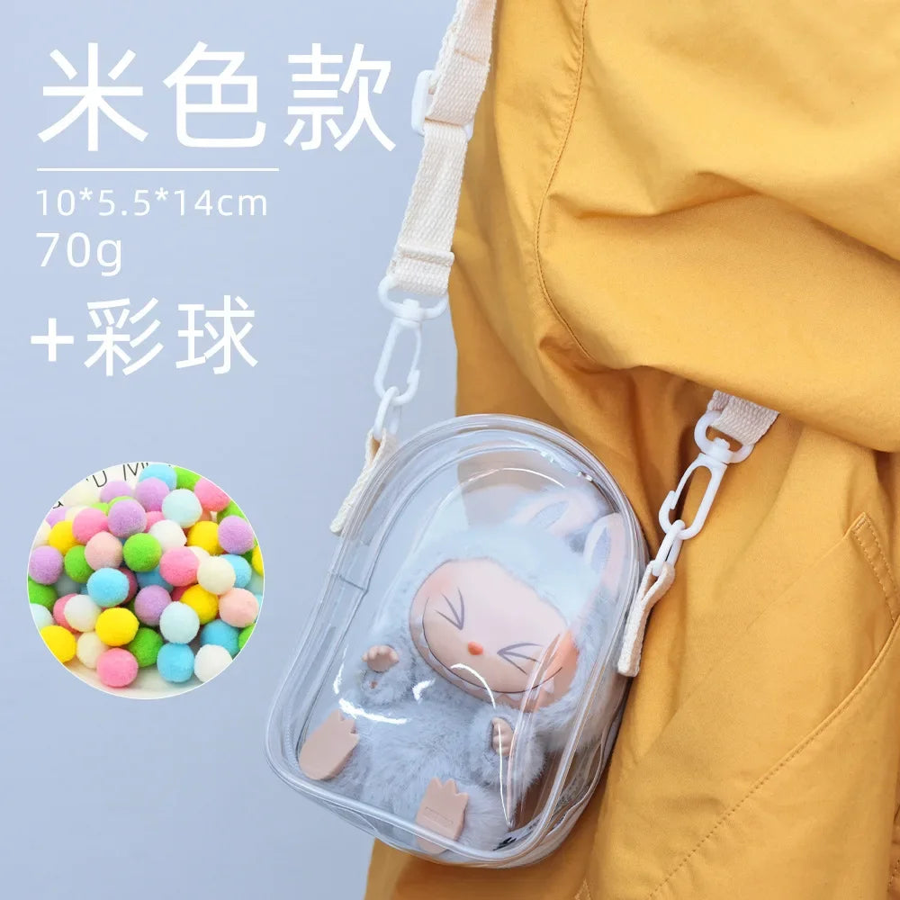 * Labubu Protect Case Labubu Sitting Party 15cm Cotton Doll Shoulder Pain Bag PVC Storage Bag Labubu Walk Bag Dustproof