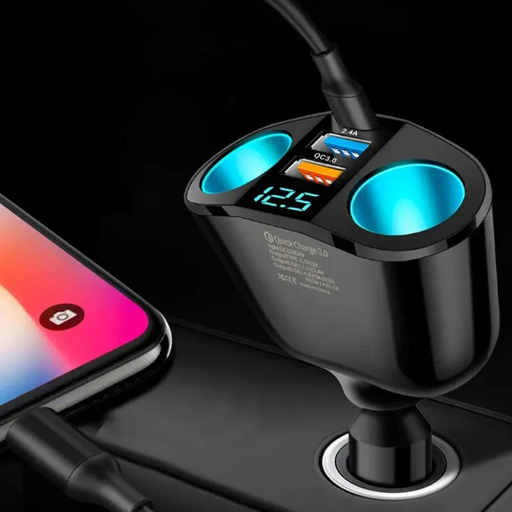 Car Cigarette Lighter Socket Splitter PD QC3.0 12V-24V 2 USB Charger C Ports 2.4A Fast Charging Car Charger for Mobile Phone DVR