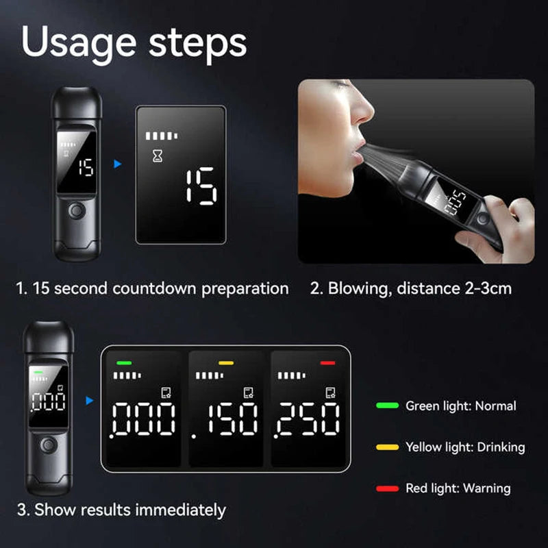 Alcohol Tester with LED Digital Display Alcoholic Detector Personal Quick Response Accuracy Breathalyzer Drink Driving