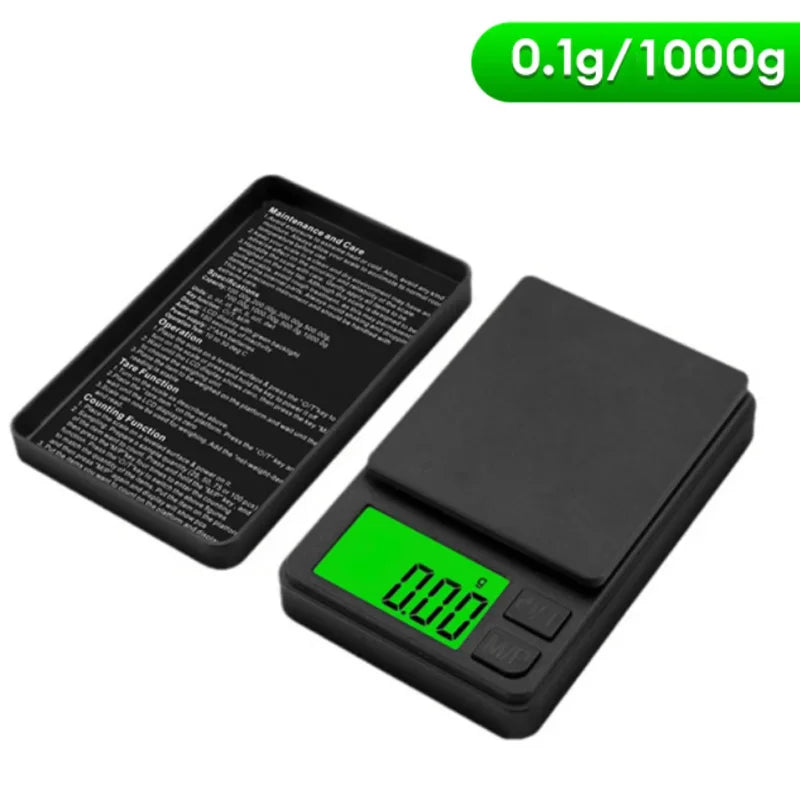 Balance de poche de précision 1000 g x 0,1 g - Balance numérique pour grammes, aliments, bijoux, onces/céréales avec écran LCD rétroéclairé - Mini balance de voyage