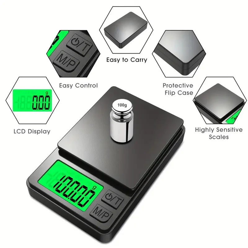 Balance de poche de précision 1000 g x 0,1 g - Balance numérique pour grammes, aliments, bijoux, onces/céréales avec écran LCD rétroéclairé - Mini balance de voyage