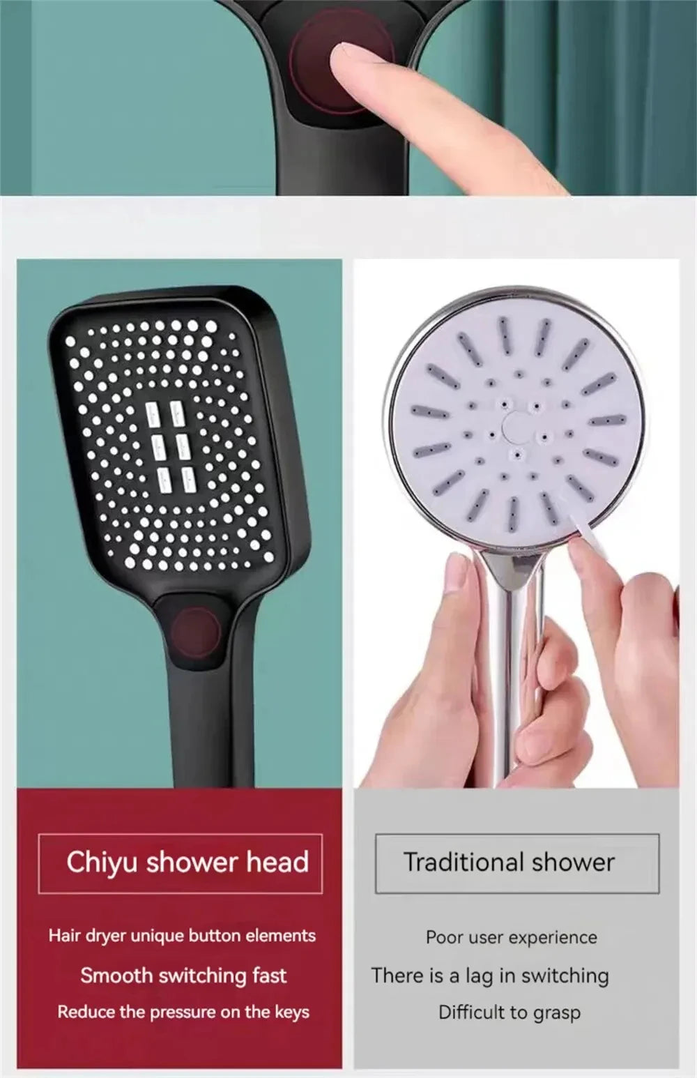Adjustable Shower Head With 3 Modes Large Flow Shower Head High Pressure Water Saving Shower Faucet Bathroom Accessories