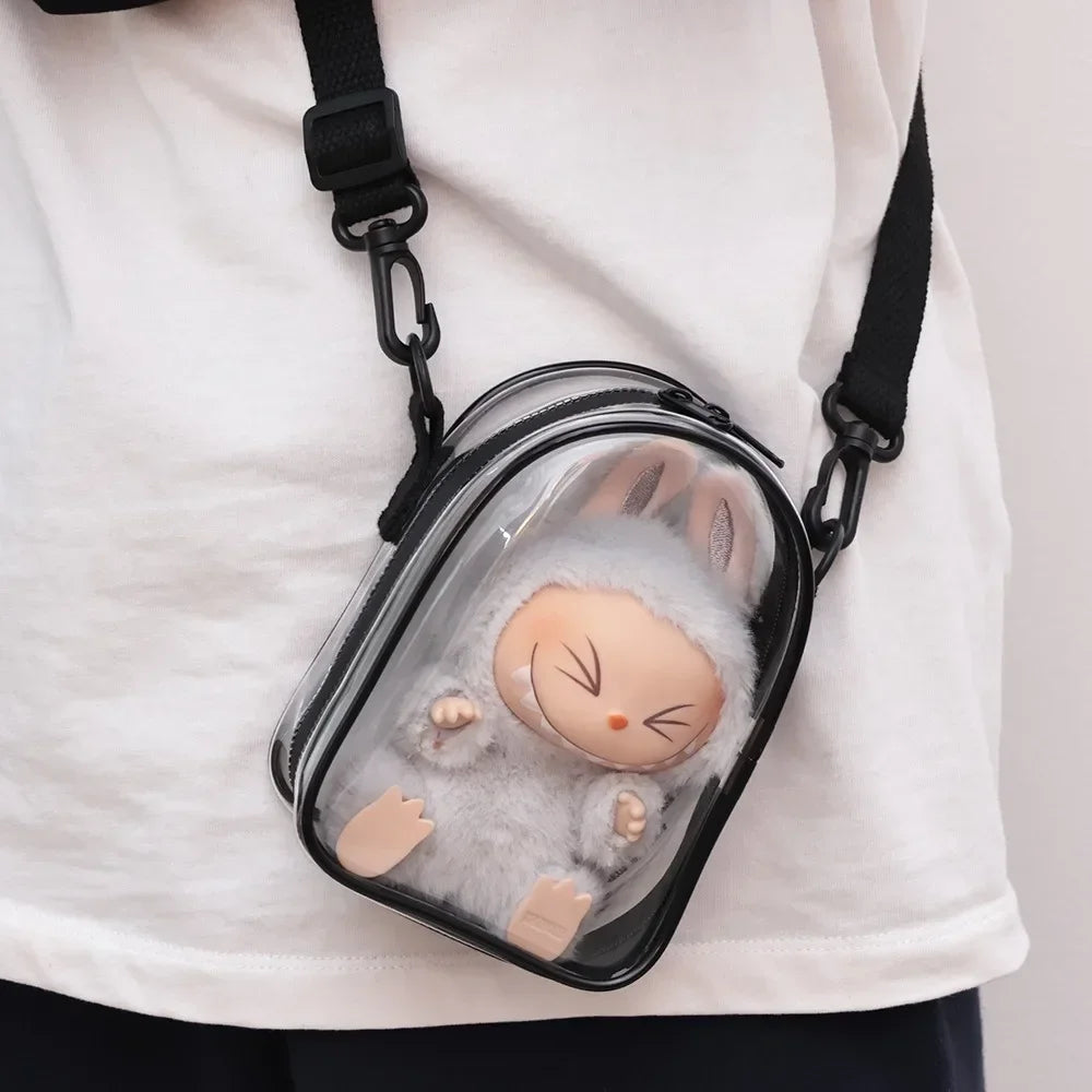 * Labubu Protect Case Labubu Sitting Party 15cm Cotton Doll Shoulder Pain Bag PVC Storage Bag Labubu Walk Bag Dustproof