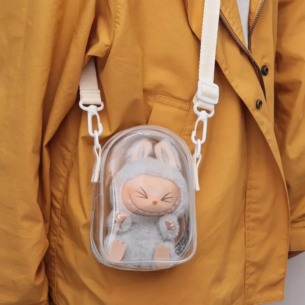* Labubu Protect Case Labubu Sitting Party 15cm Cotton Doll Shoulder Pain Bag PVC Storage Bag Labubu Walk Bag Dustproof