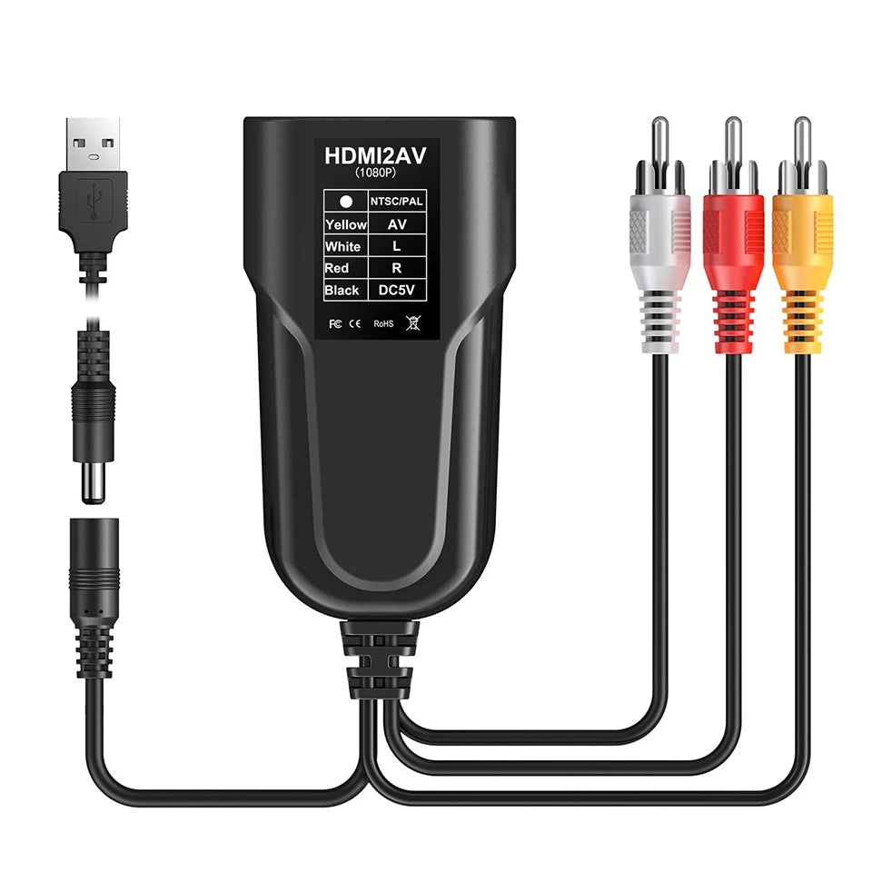 HDMI-compatible TO AV/RCA CVBS Mini Adapter HD 2AV HD for AV (CVBS) for PS3/PC/VCR/NTSC