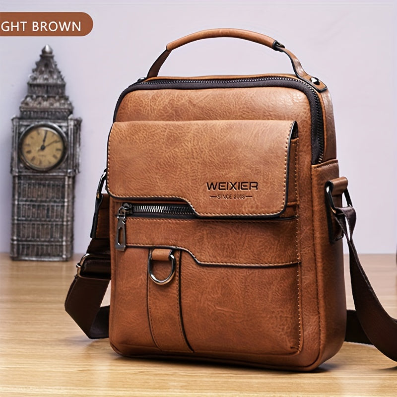 Men'S Vintage Crossbody Bag - Adjustable Strap, Multiple Compartments, Business Casual Shoulder Bag with "WEIXIER SINCE 2008" Branding, Black & Brown Options, Casual Crossbody | Vintage Crossbody | Adjustable Strap Bag