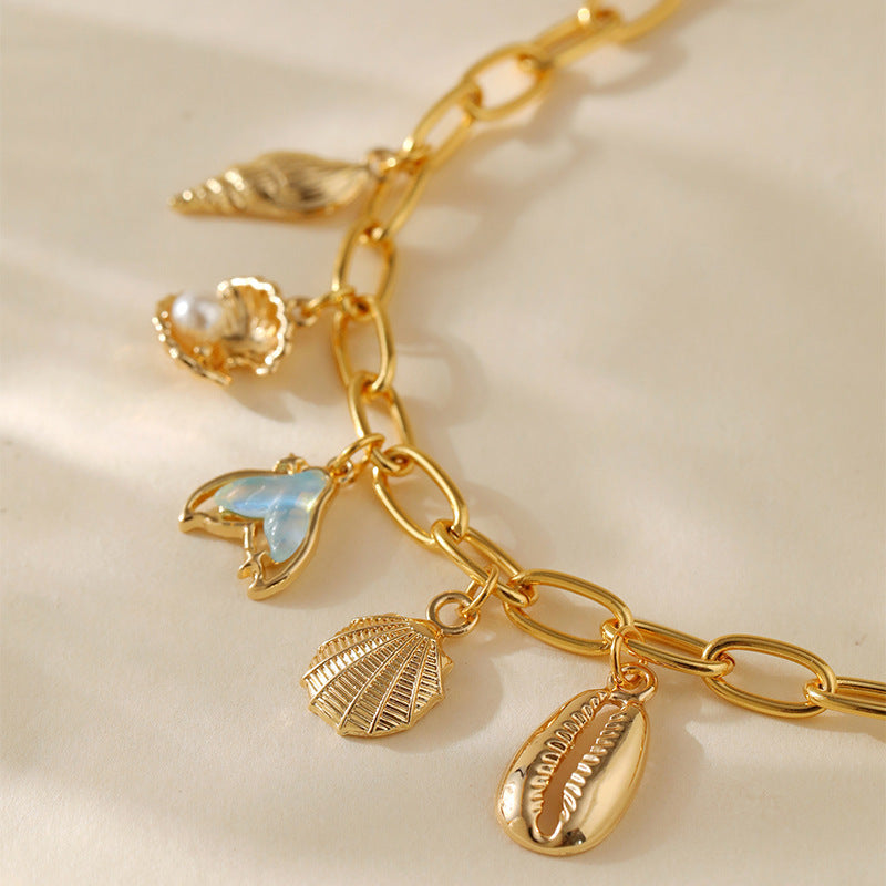 Bracelet plaqué cuivre en or véritable 18 carats, bracelet rétro à pendentif fait main de haute qualité