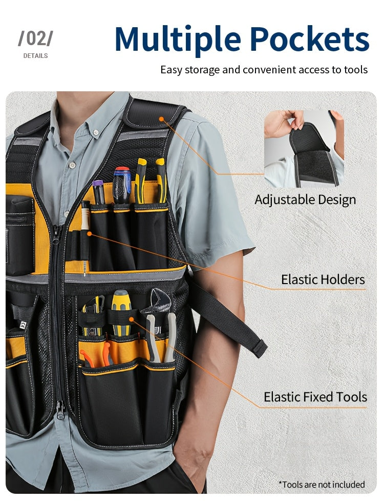 Gilet de travail réfléchissant haute visibilité - Durable avec poches à outils pour électriciens - Assure une sécurité optimale sur le chantier