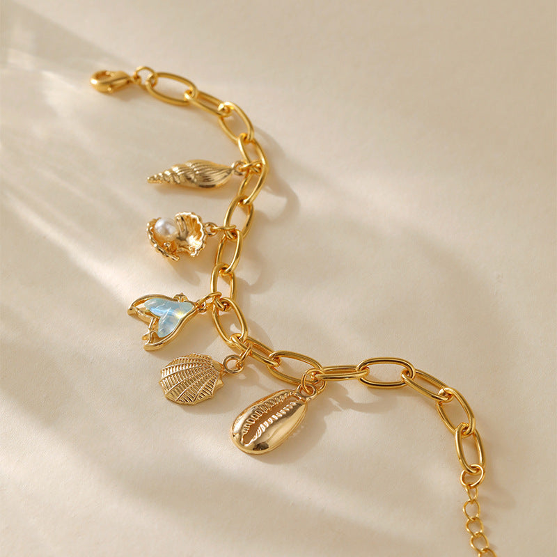 Bracelet plaqué cuivre en or véritable 18 carats, bracelet rétro à pendentif fait main de haute qualité