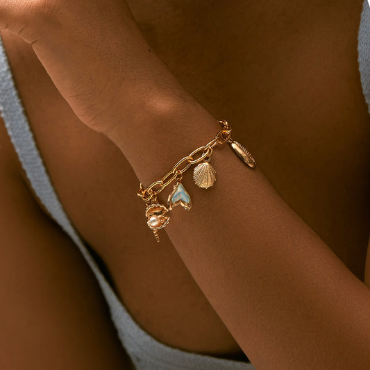 Bracelet plaqué cuivre en or véritable 18 carats, bracelet rétro à pendentif fait main de haute qualité