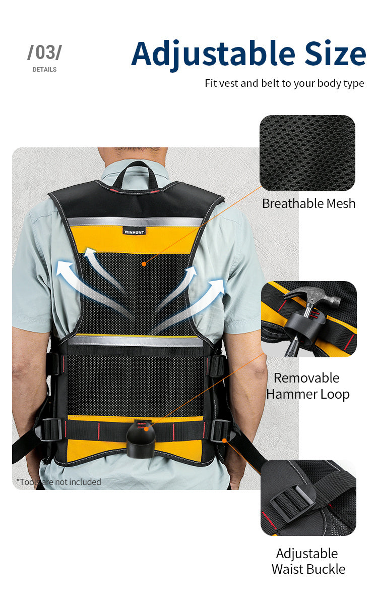 Gilet de travail réfléchissant haute visibilité - Durable avec poches à outils pour électriciens - Assure une sécurité optimale sur le chantier