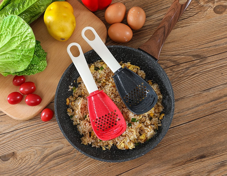 Cuillère à fente multifonctionnelle pour broyer et cuisiner, pour écraser les aliments auxiliaires, le gingembre, l'ail, les pommes de terre, les sautés, les spatules, les ustensiles de cuisine