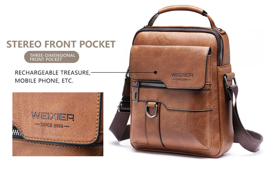 Men'S Vintage Crossbody Bag - Adjustable Strap, Multiple Compartments, Business Casual Shoulder Bag with "WEIXIER SINCE 2008" Branding, Black & Brown Options, Casual Crossbody | Vintage Crossbody | Adjustable Strap Bag