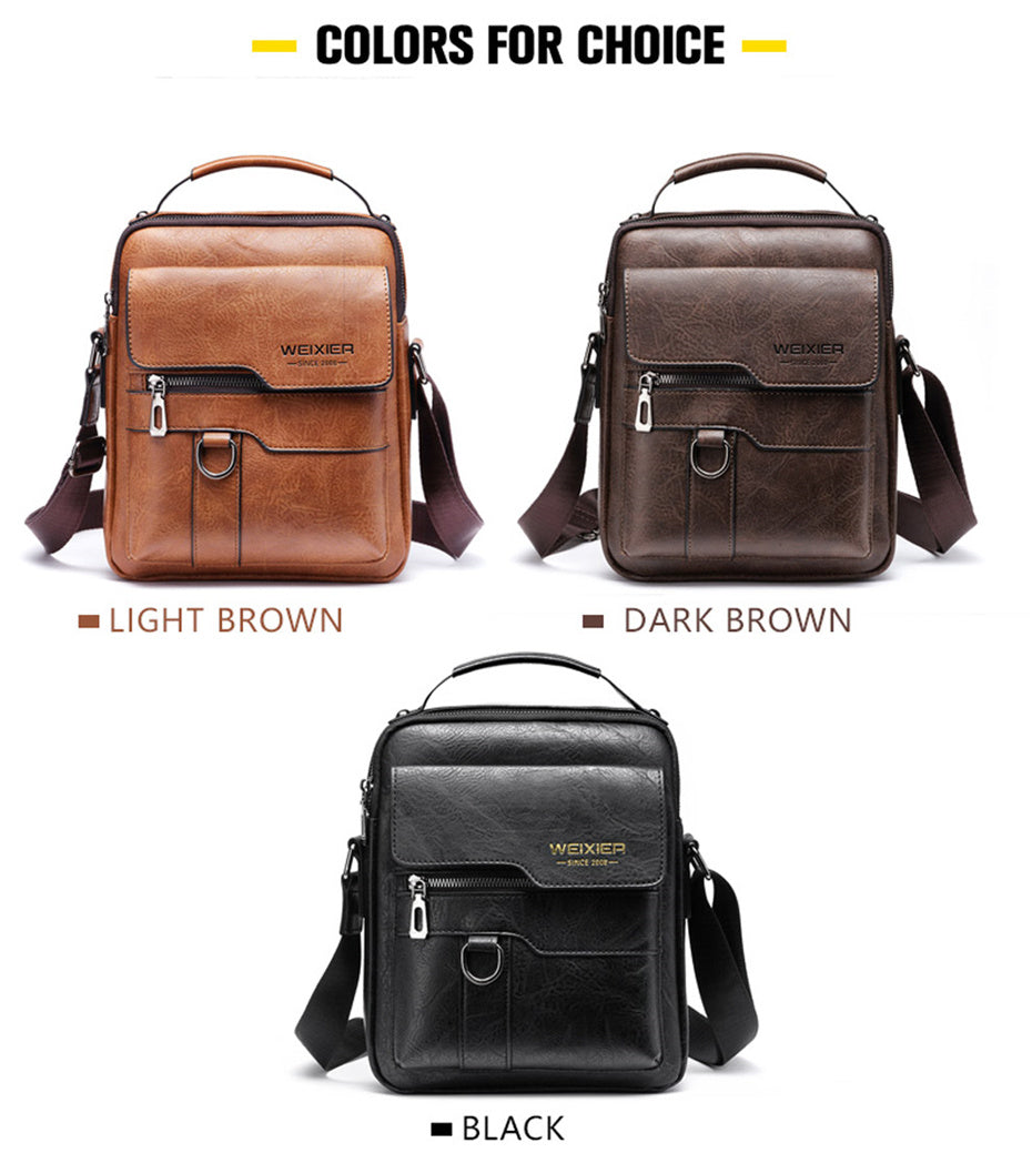 Men'S Vintage Crossbody Bag - Adjustable Strap, Multiple Compartments, Business Casual Shoulder Bag with "WEIXIER SINCE 2008" Branding, Black & Brown Options, Casual Crossbody | Vintage Crossbody | Adjustable Strap Bag