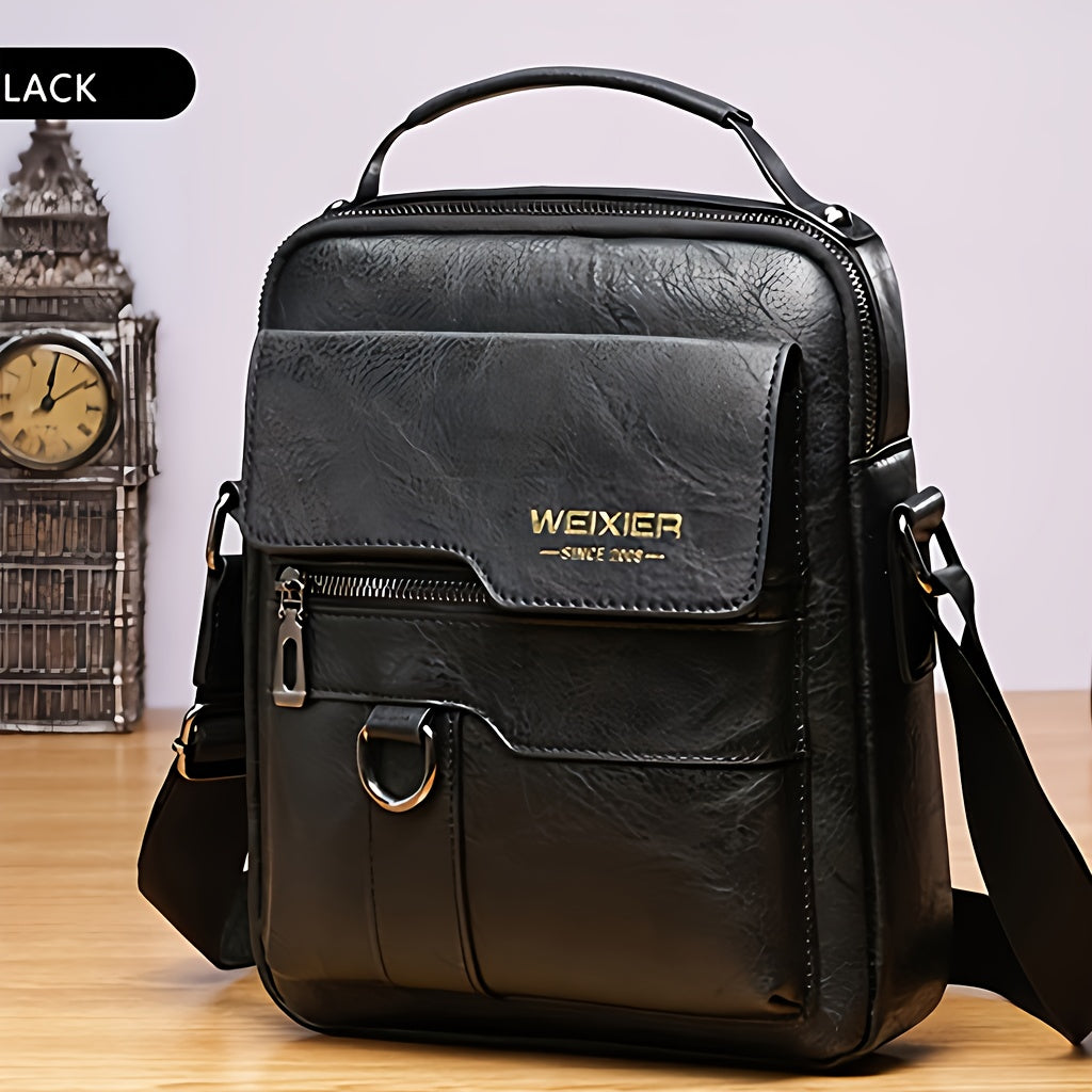 Men'S Vintage Crossbody Bag - Adjustable Strap, Multiple Compartments, Business Casual Shoulder Bag with "WEIXIER SINCE 2008" Branding, Black & Brown Options, Casual Crossbody | Vintage Crossbody | Adjustable Strap Bag