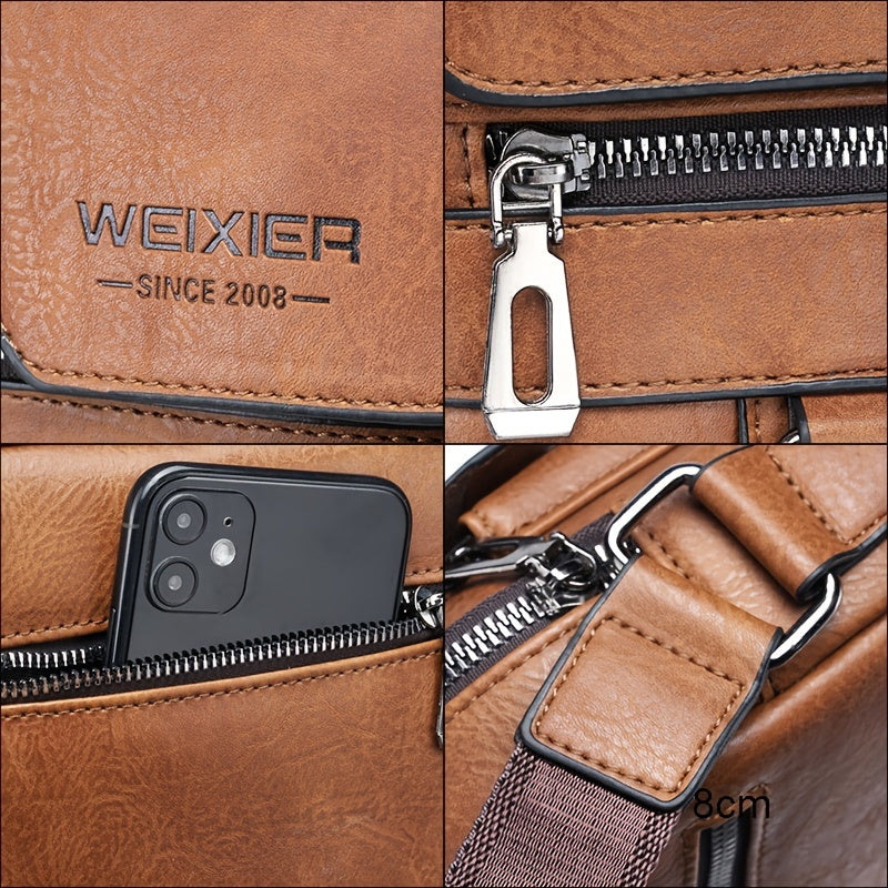 Men'S Vintage Crossbody Bag - Adjustable Strap, Multiple Compartments, Business Casual Shoulder Bag with "WEIXIER SINCE 2008" Branding, Black & Brown Options, Casual Crossbody | Vintage Crossbody | Adjustable Strap Bag