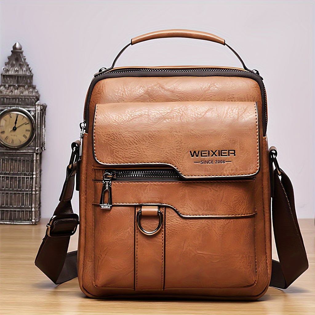 Men'S Vintage Crossbody Bag - Adjustable Strap, Multiple Compartments, Business Casual Shoulder Bag with "WEIXIER SINCE 2008" Branding, Black & Brown Options, Casual Crossbody | Vintage Crossbody | Adjustable Strap Bag
