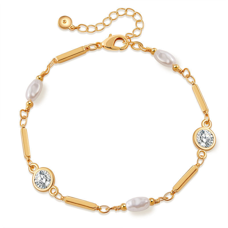 Bracelet en perles ABS exquises, plaqué cuivre, or véritable 18 carats, incrusté de zircons de couleur