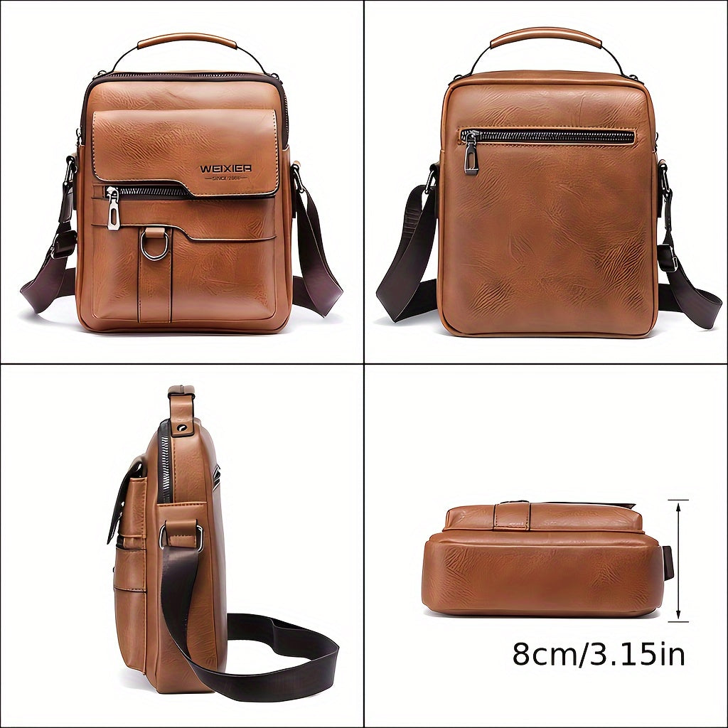 Men'S Vintage Crossbody Bag - Adjustable Strap, Multiple Compartments, Business Casual Shoulder Bag with "WEIXIER SINCE 2008" Branding, Black & Brown Options, Casual Crossbody | Vintage Crossbody | Adjustable Strap Bag