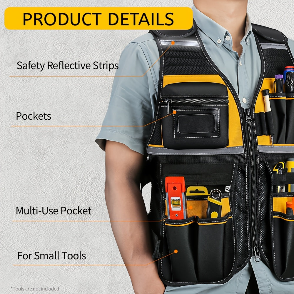 Gilet de travail réfléchissant haute visibilité - Durable avec poches à outils pour électriciens - Assure une sécurité optimale sur le chantier