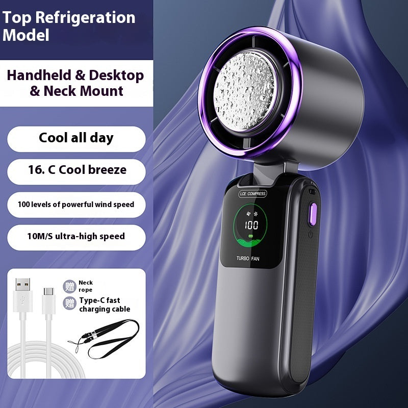 Nouveau ventilateur électrique portatif à grande vitesse Ice Pack, vitesse réglable, pliable, mini ventilateur portable d'extérieur suspendu au cou, petit ventilateur
